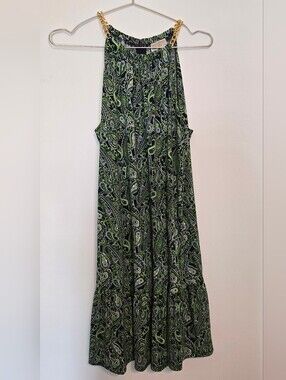 MICHAEL Michael Kors Black and Green Paisley Halter Maxi Dress